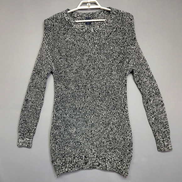 GAP Dresses & Skirts - Gap Sweater Dress Womens L Black White Knit Marled Side Zipper Long Sleeves